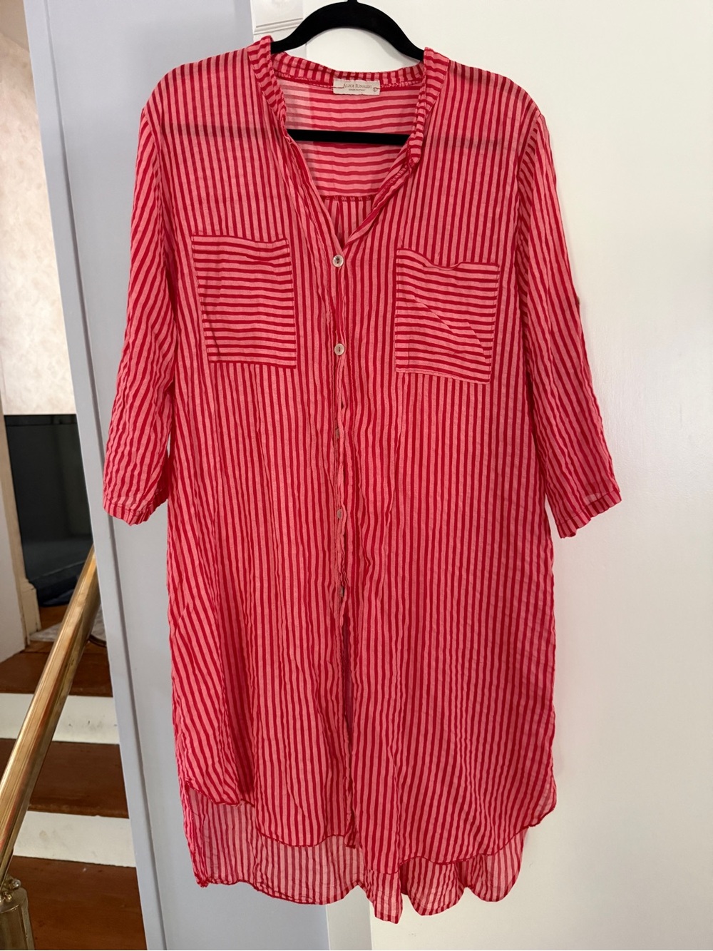 Alice Rinaldi Striped Pink Button-Front Women’s Tunic Beach cover up Size Large